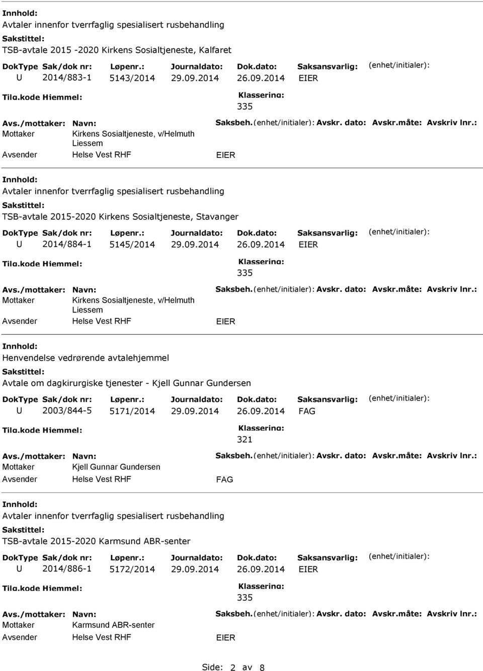 Sosialtjeneste, v/helmuth Liessem Henvendelse vedrørende avtalehjemmel Avtale om dagkirurgiske tjenester - Kjell Gunnar Gundersen 2003/844-5 5171/2014 321 Kjell