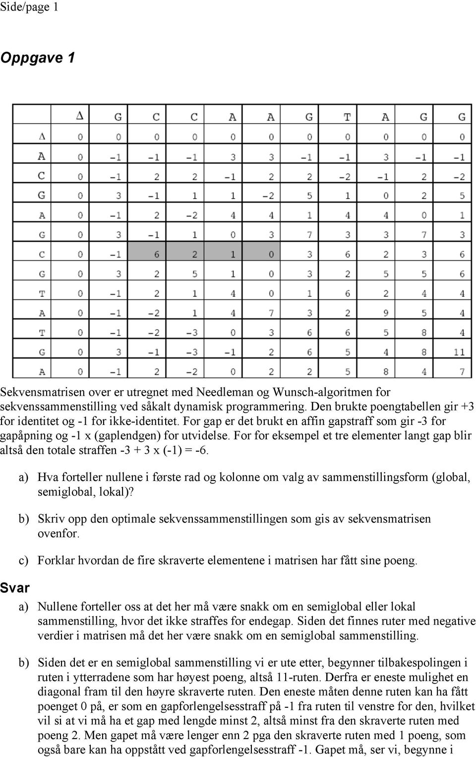 For for eksempel et tre elementer langt gap blir altså den totale straffen -3 + 3 x (-) = -6.