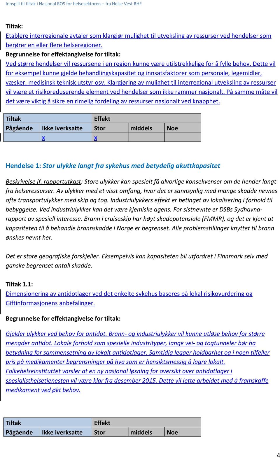 Dette vil for eksempel kunne gjelde behandlingskapasitet og innsatsfaktorer som personale, legemidler, væsker, medisinsk teknisk utstyr osv.