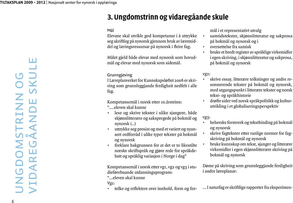 nynorsk i fleire fag. et gjeld både elevar med nynorsk som hovudmål og elevar med nynorsk som sidemål.