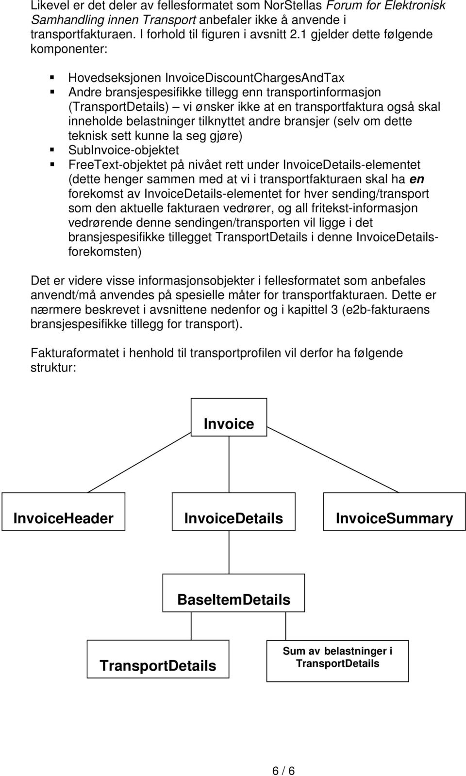 også skal inneholde belastninger tilknyttet andre bransjer (selv om dette teknisk sett kunne la seg gjøre) SubInvoice-objektet FreeText-objektet på nivået rett under InvoiceDetails-elementet (dette