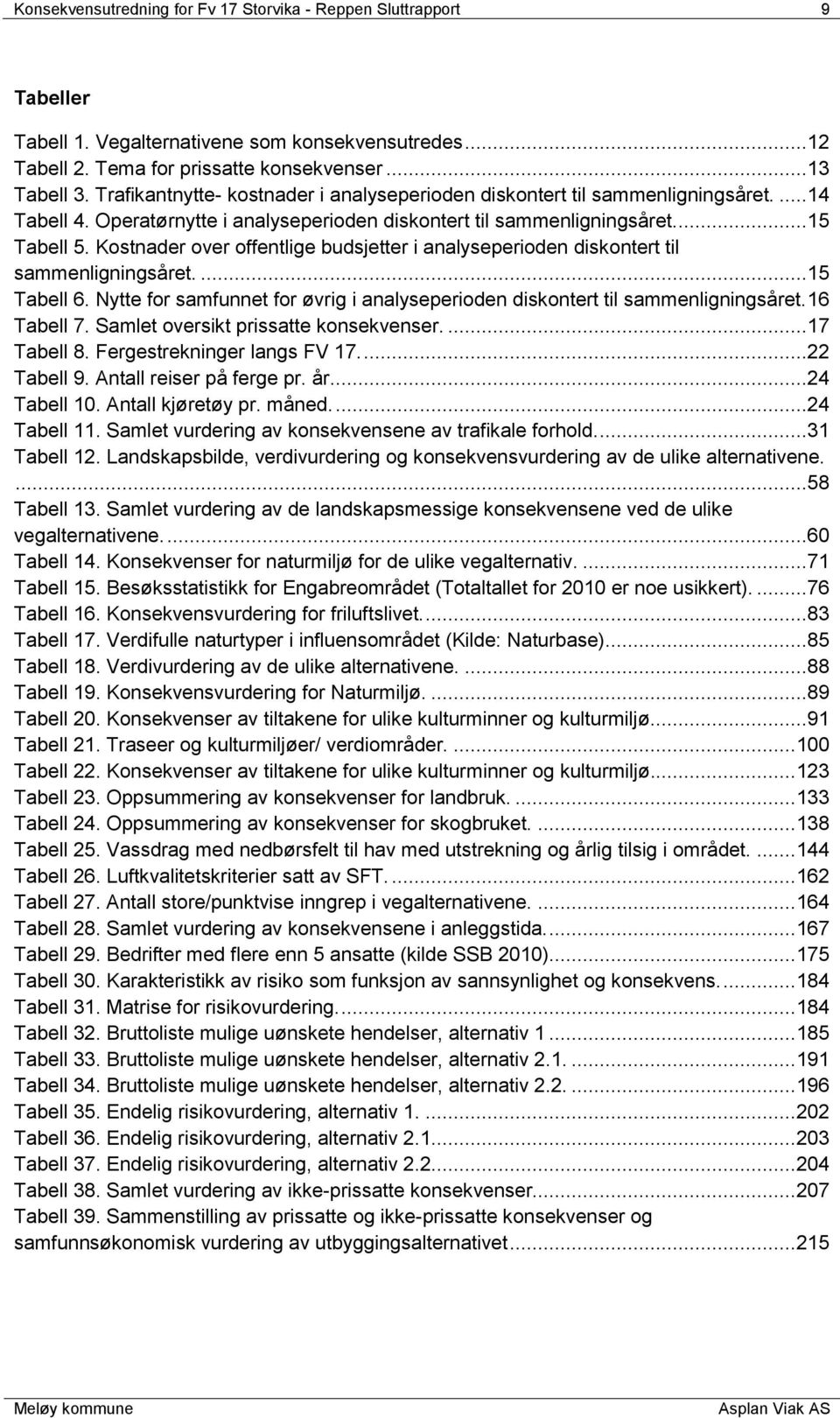 Kostnader over offentlige budsjetter i analyseperioden diskontert til sammenligningsåret....15 Tabell 6. Nytte for samfunnet for øvrig i analyseperioden diskontert til sammenligningsåret. 16 Tabell 7.