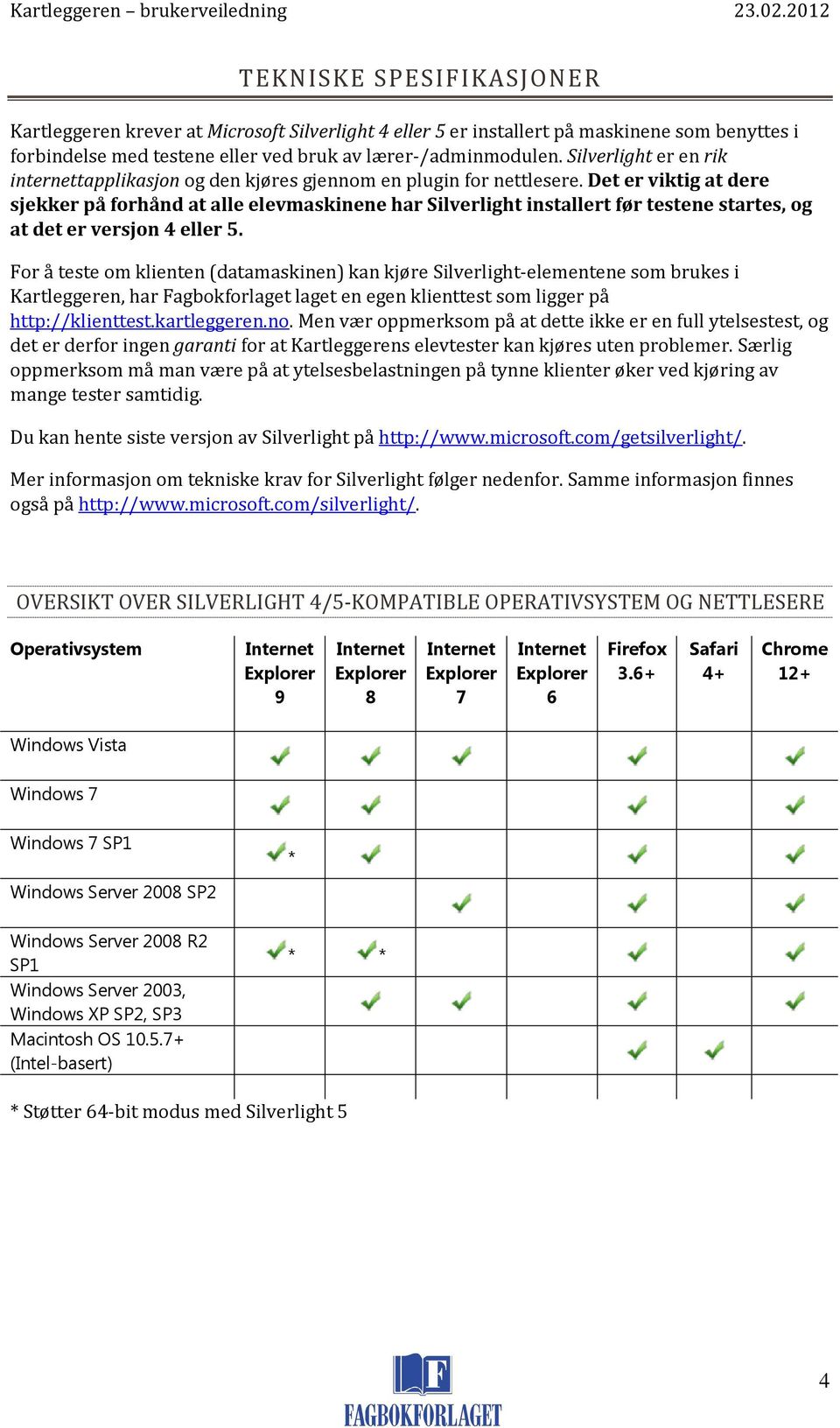 Det er viktig at dere sjekker på forhånd at alle elevmaskinene har Silverlight installert før testene startes, og at det er versjon 4 eller 5.