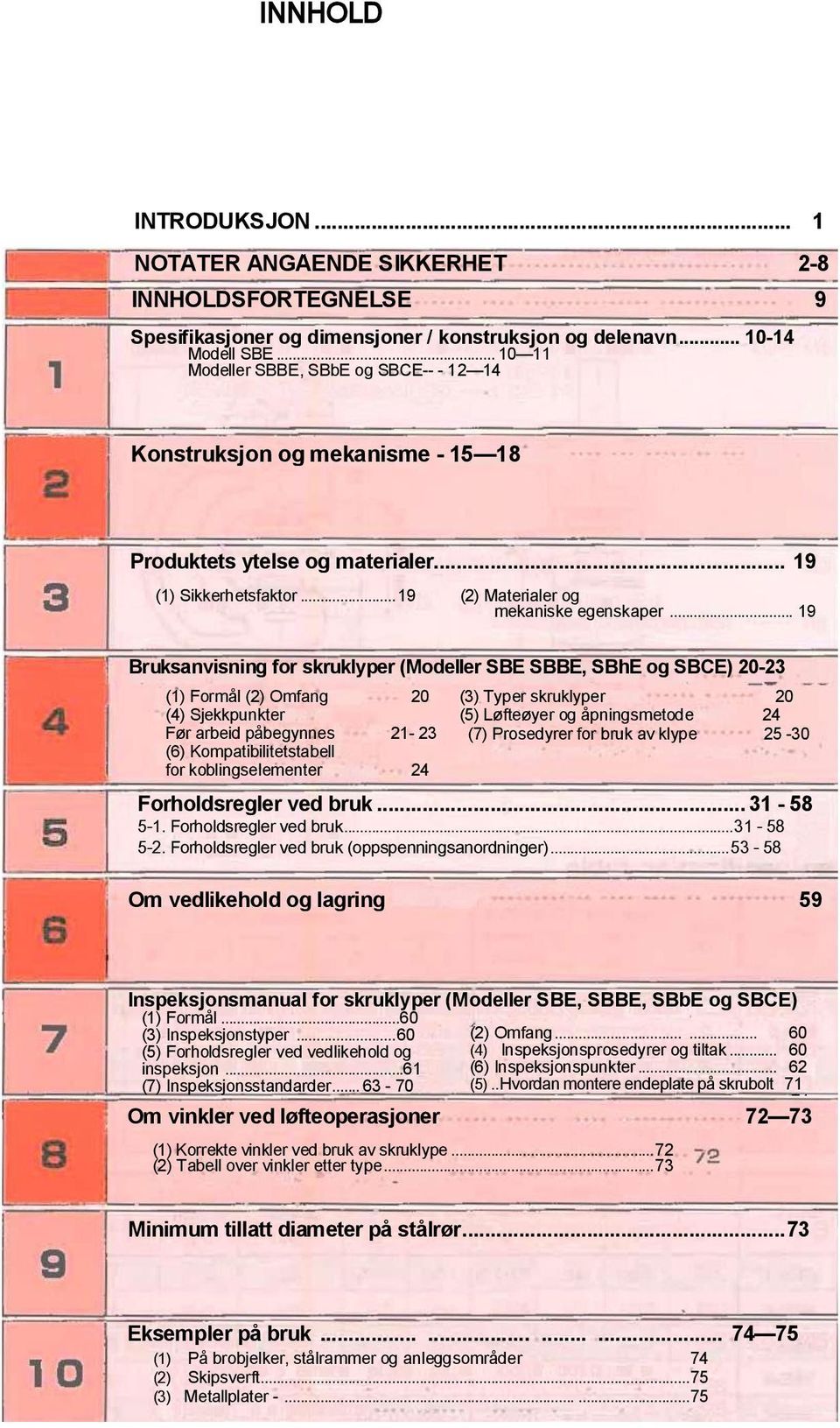 .. 19 Bruksanvisning for skruklypr (Modllr SBE SBBE, SBhE og SBCE) 20-23 (1) Formål (2) Omfang 20 (4) Sjkkpunktr Før arbid påbgynns 21-23 (6) Kompatibilittstabll for koblingslmntr 24 (3) Typr