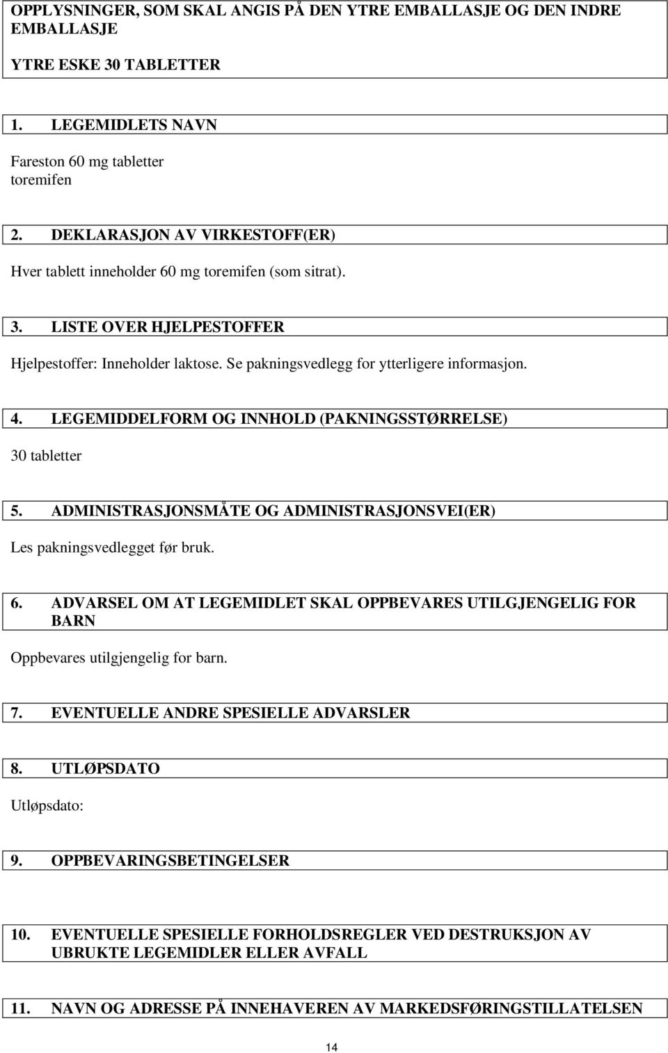 LEGEMIDDELFORM OG INNHOLD (PAKNINGSSTØRRELSE) 30 tabletter 5. ADMINISTRASJONSMÅTE OG ADMINISTRASJONSVEI(ER) Les pakningsvedlegget før bruk. 6.