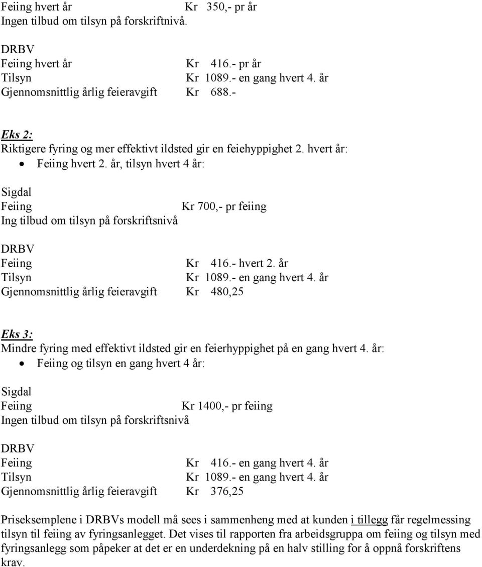 år Gjennomsnittlig årlig feieravgift Kr 480,25 Eks 3: Mindre fyring med effektivt ildsted gir en feierhyppighet på en gang hvert 4.