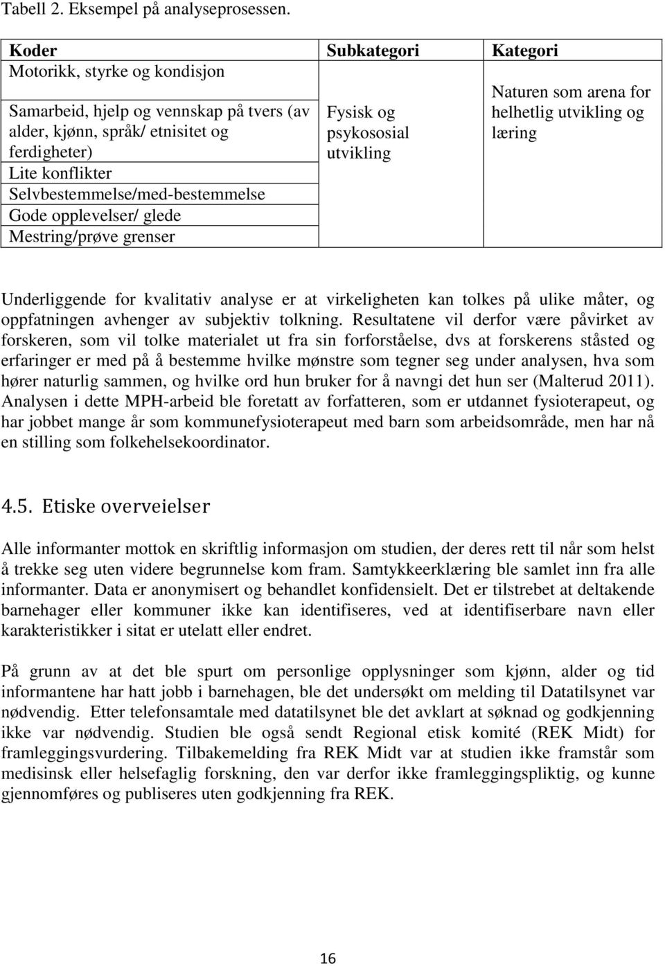 opplevelser/ glede Mestring/prøve grenser Fysisk og psykososial utvikling Naturen som arena for helhetlig utvikling og læring Underliggende for kvalitativ analyse er at virkeligheten kan tolkes på