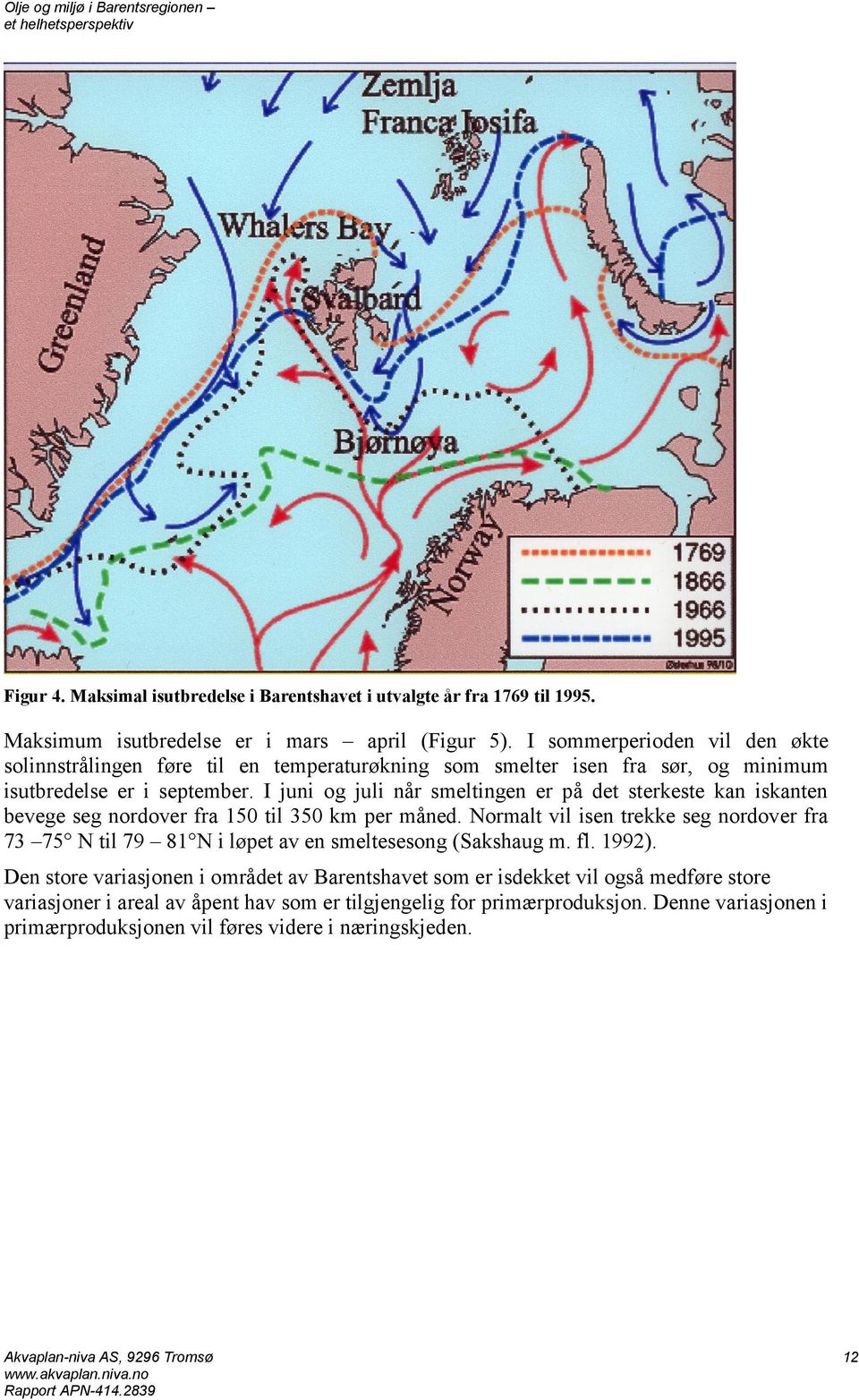 I juni og juli når smeltingen er på det sterkeste kan iskanten bevege seg nordover fra 150 til 350 km per måned.