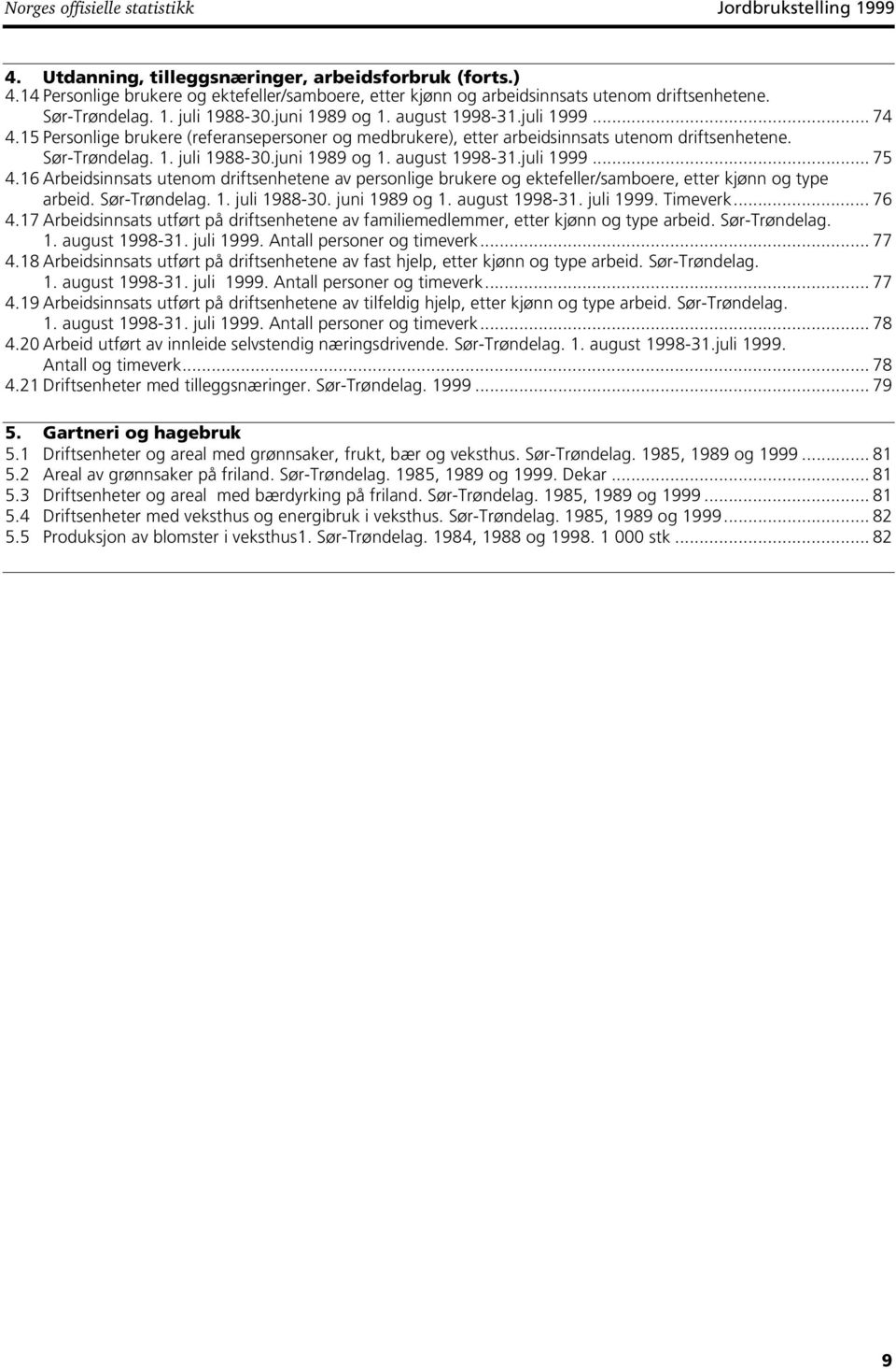 15 Personlige brukere (referansepersoner og medbrukere), etter arbeidsinnsats utenom driftsenhetene. Sør-Trøndelag. 1. juli 1988-30.juni 1989 og 1. august 1998-31.juli 1999...75 4.