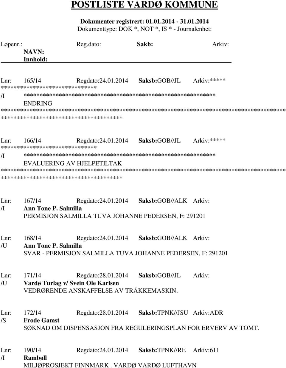 Salmilla SVAR - PERMISJON SALMILLA TUVA JOHANNE PEDERSEN, F: 291201 Lnr: 171/14 Regdato:28.01.2014 Saksb:GOB//JL Arkiv: /U Vardø Turlag v/ Svein Ole Karlsen VEDRØRENDE ANSKAFFELSE AV TRÅKKEMASKIN.