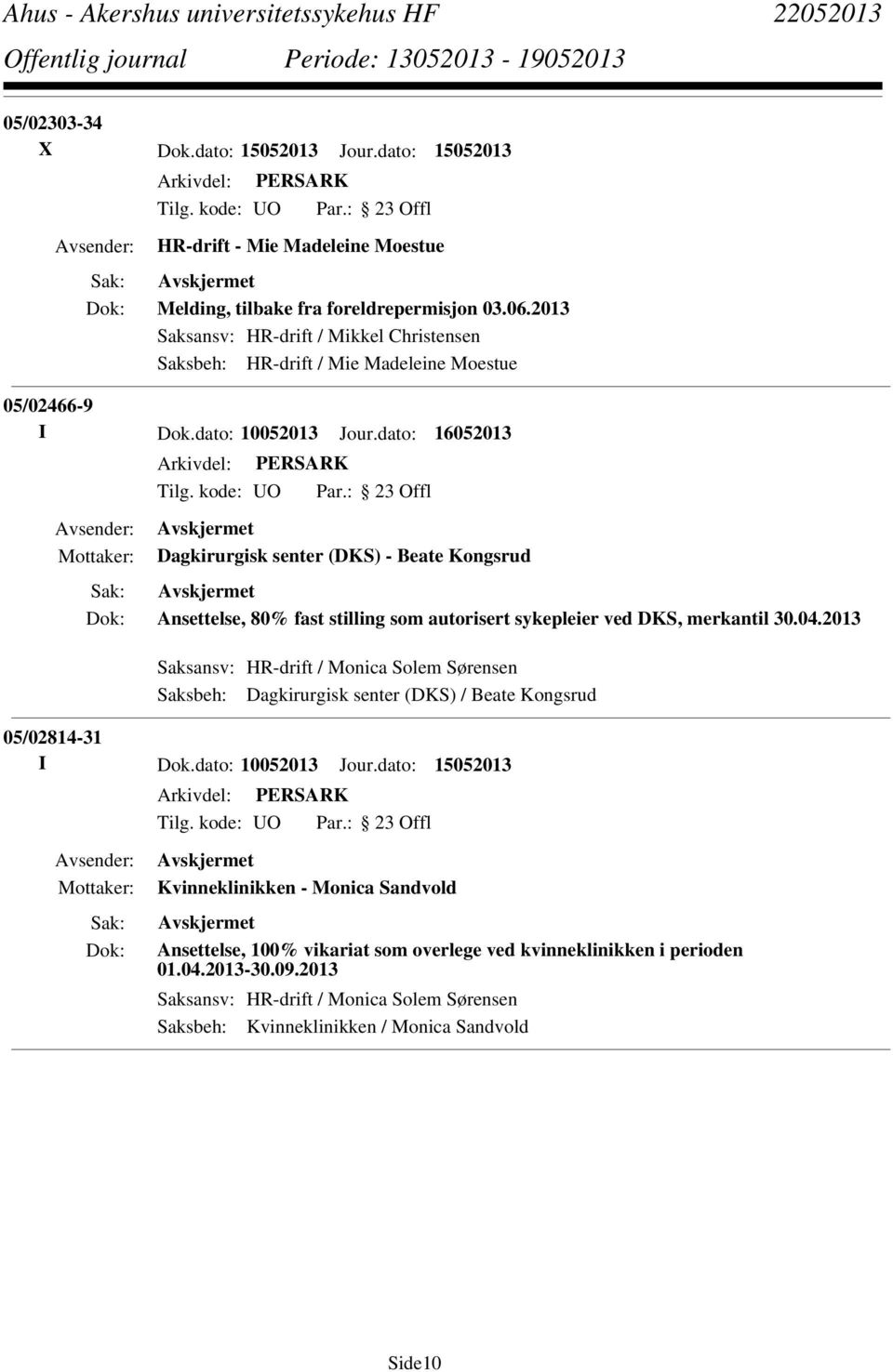 dato: 16052013 Dagkirurgisk senter (DKS) - Beate Kongsrud Ansettelse, 80% fast stilling som autorisert sykepleier ved DKS, merkantil 30.04.