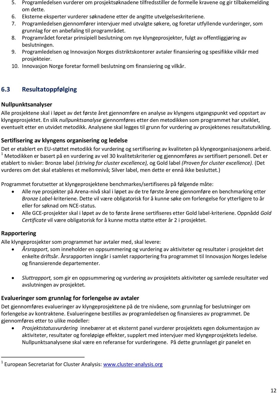 Programrådet foretar prinsipiell beslutning om nye klyngeprosjekter, fulgt av offentliggjøring av beslutningen. 9.