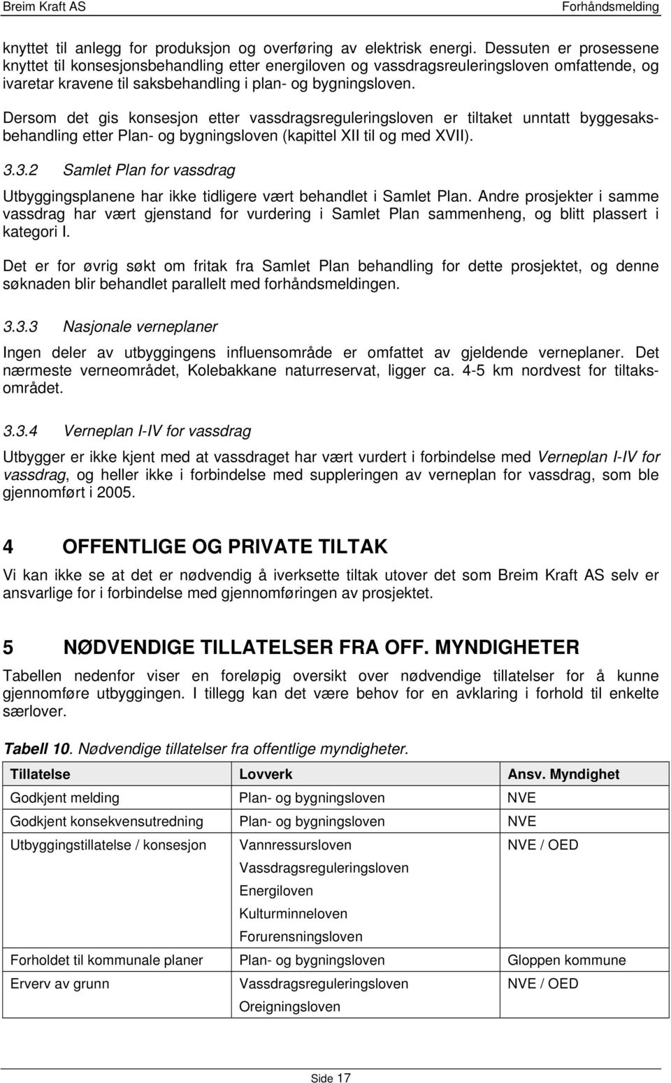 Dersom det gis konsesjon etter vassdragsreguleringsloven er tiltaket unntatt byggesaksbehandling etter Plan- og bygningsloven (kapittel XII til og med XVII). 3.