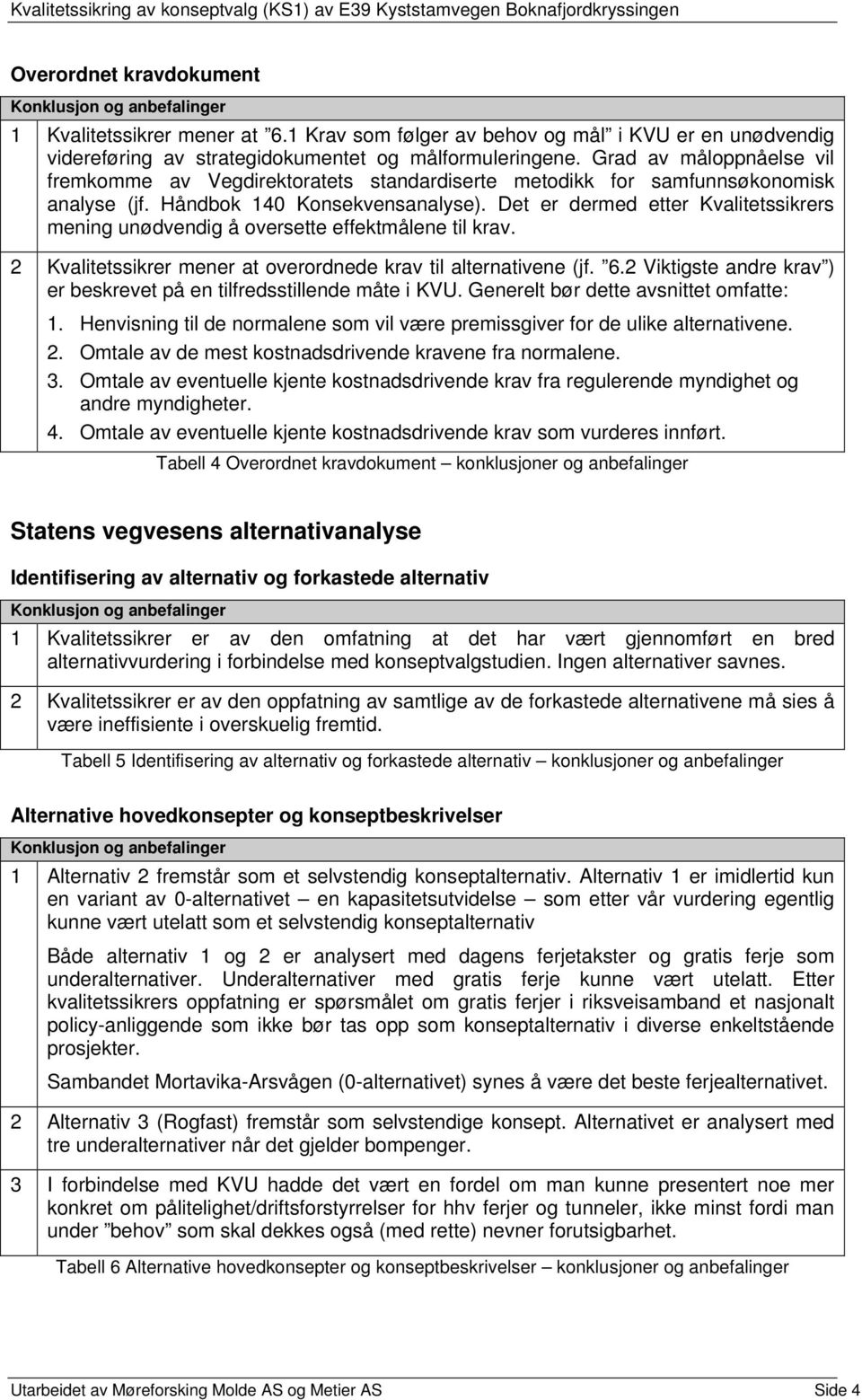 Det er dermed etter Kvalitetssikrers mening unødvendig å oversette effektmålene til krav. 2 Kvalitetssikrer mener at overordnede krav til alternativene (jf. 6.