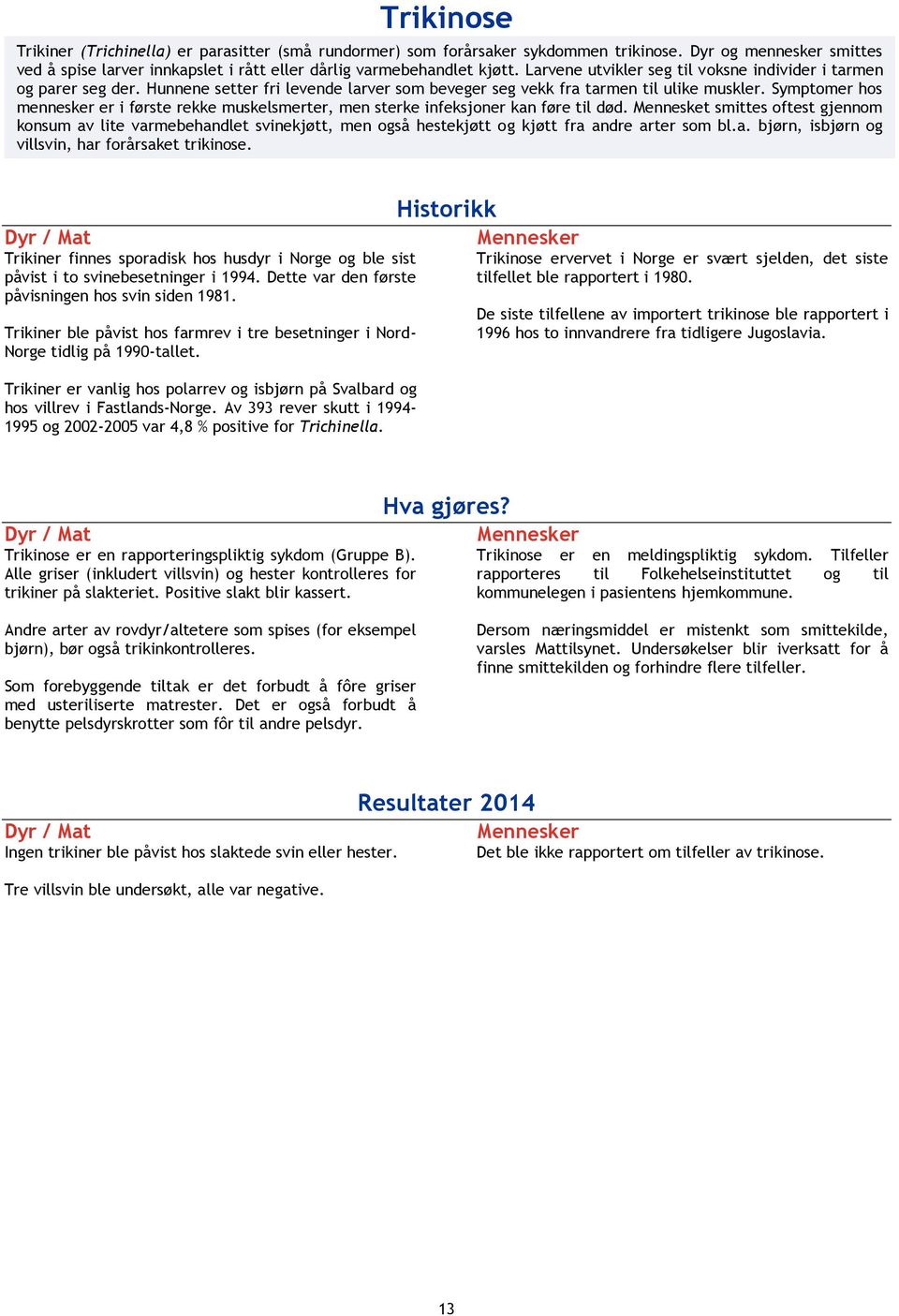 Symptomer hos mennesker er i første rekke muskelsmerter, men sterke infeksjoner kan føre til død.