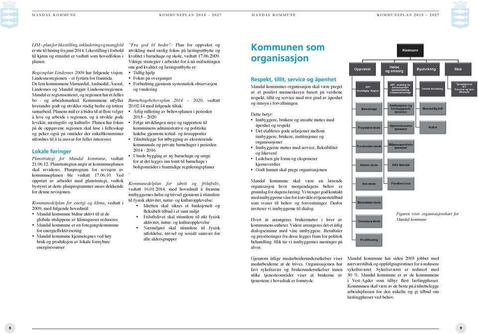 Mandal er regionsenteret, og regionen har et felles bo - og arbeidsmarked. Kommunene utfyller hverandre godt og utvikler stadig bedre og tettere samarbeid.