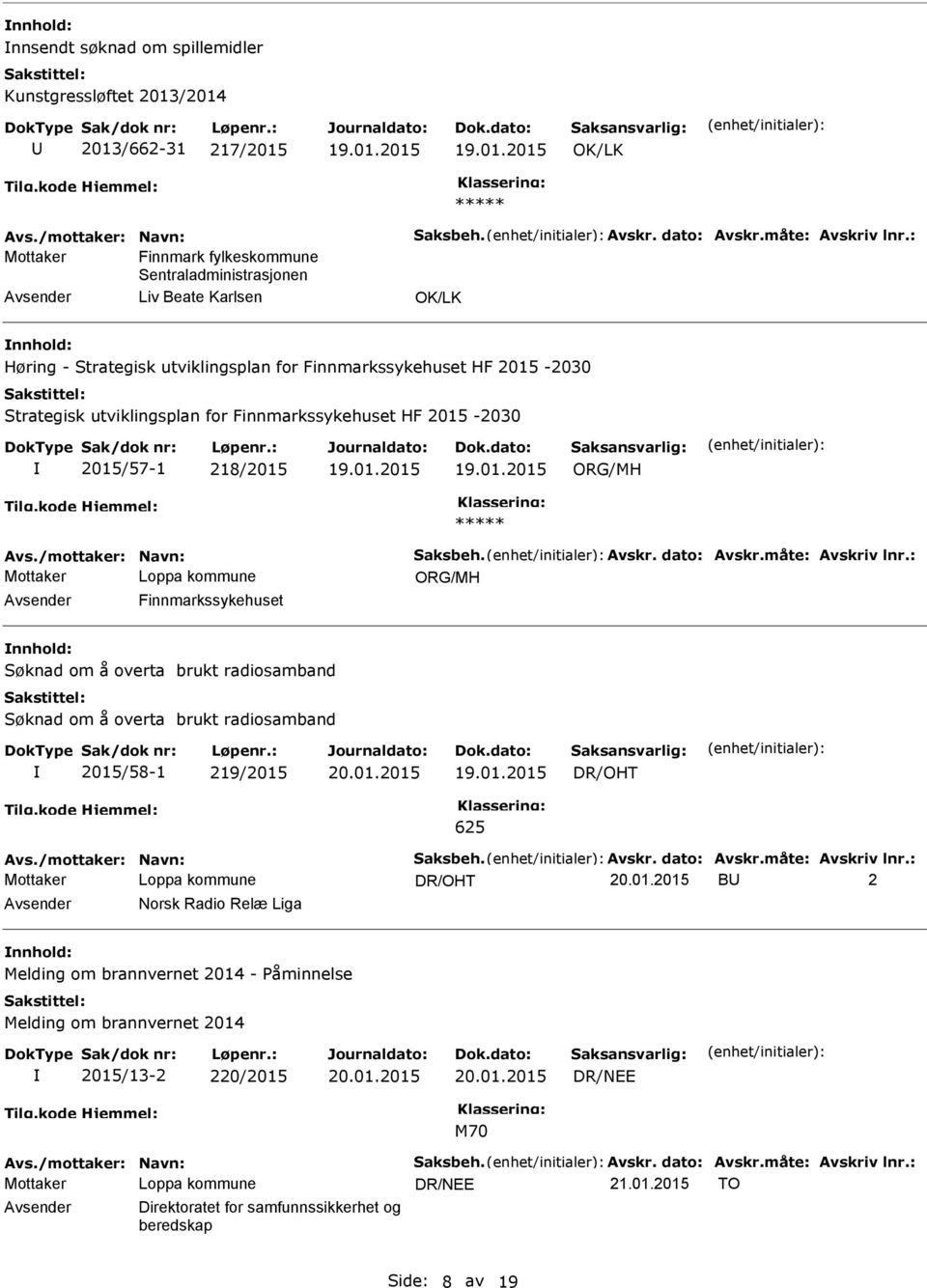 Finnmarkssykehuset HF 2015-2030 2015/57-1 218/2015 ORG/MH Avs./mottaker: Navn: Saksbeh. Avskr. dato: Avskr.måte: Avskriv lnr.