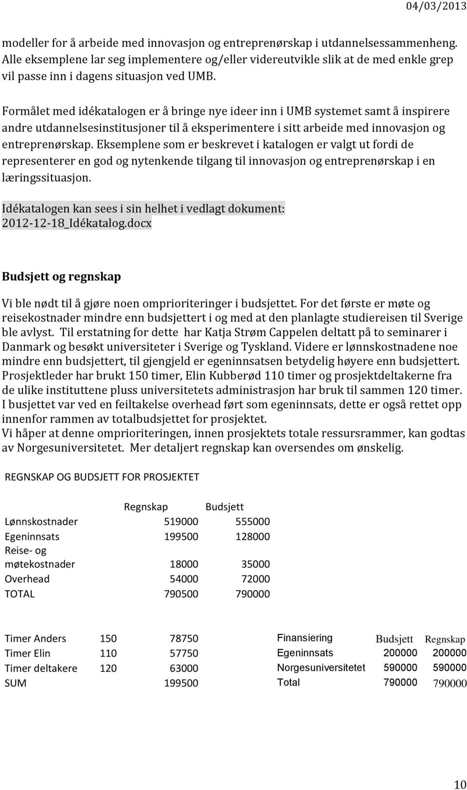 Formålet med idékatalogen er å bringe nye ideer inn i UMB systemet samt å inspirere andre utdannelsesinstitusjoner til å eksperimentere i sitt arbeide med innovasjon og entreprenørskap.