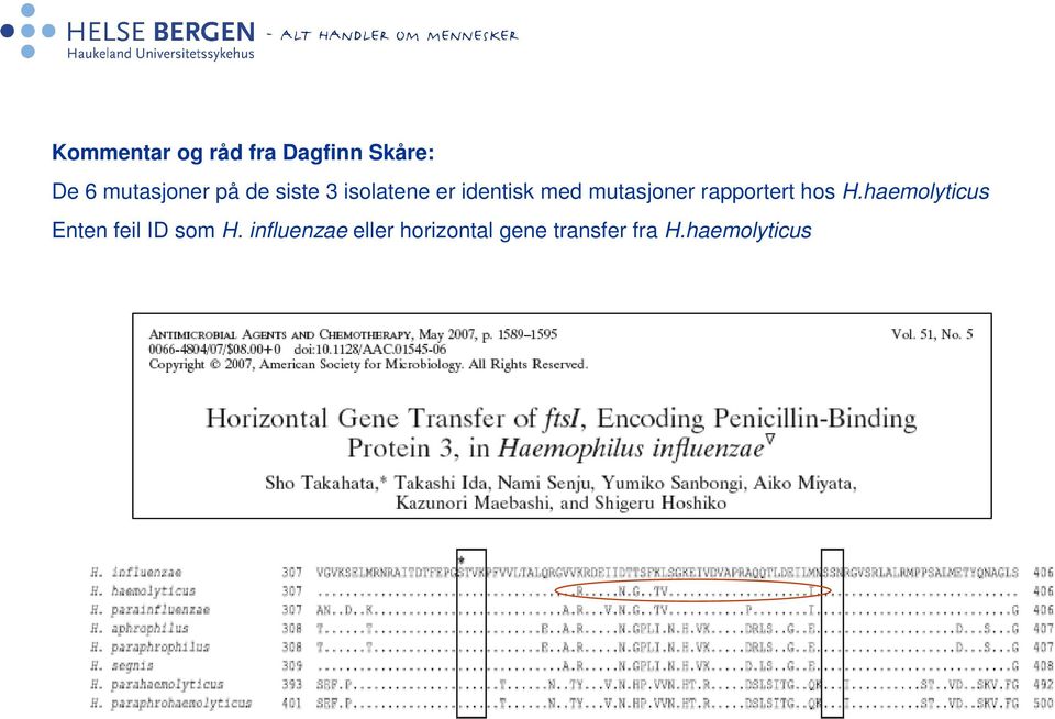 rapportert hos H.haemolyticus Enten feil ID som H.