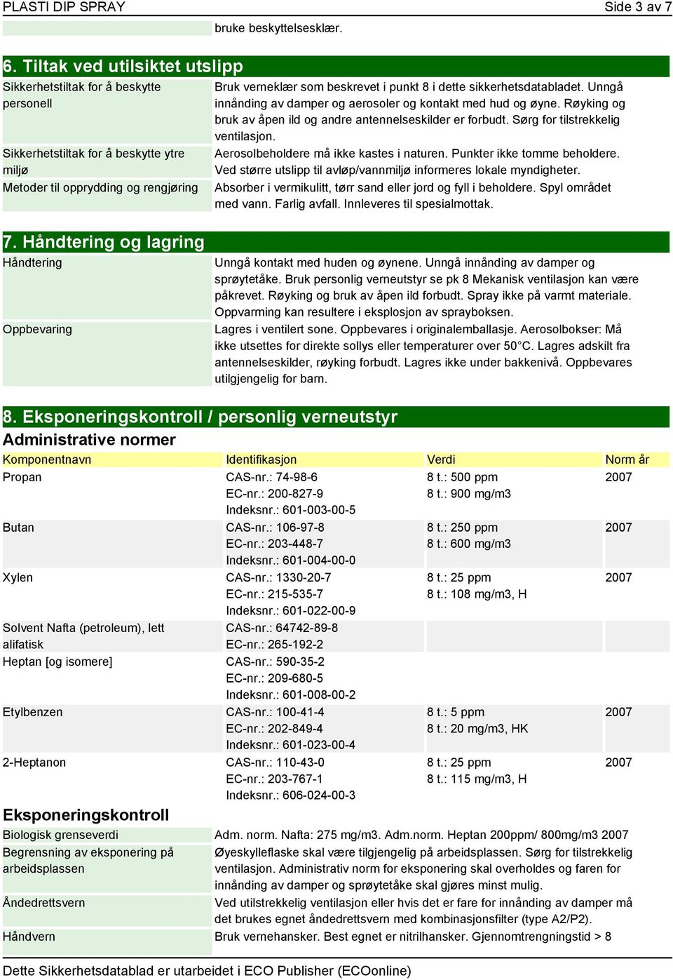 Bruk verneklær som beskrevet i punkt 8 i dette sikkerhetsdatabladet. Unngå innånding av damper og aerosoler og kontakt med hud og øyne.