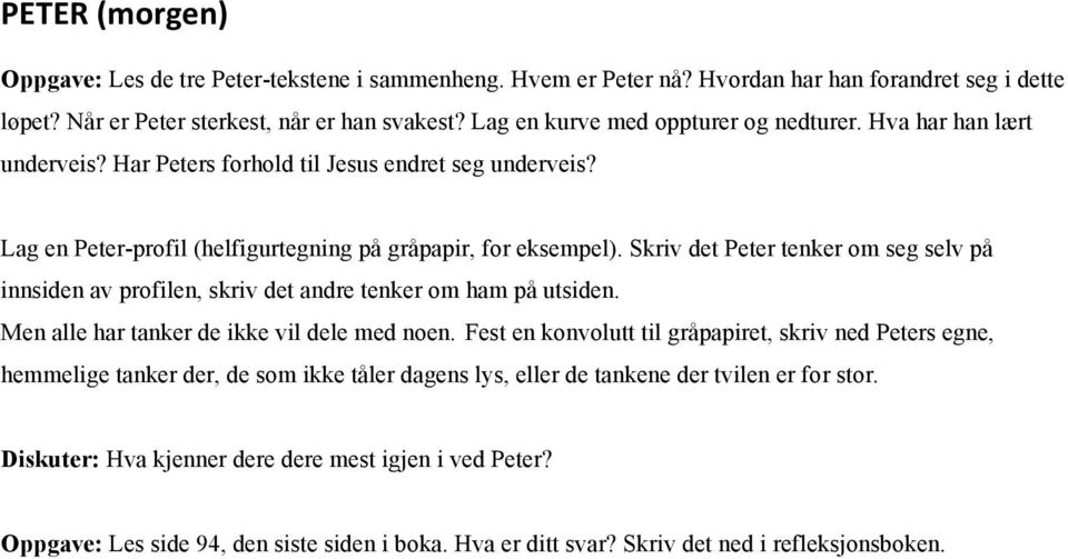 Skriv det Peter tenker om seg selv på innsiden av profilen, skriv det andre tenker om ham på utsiden. Men alle har tanker de ikke vil dele med noen.