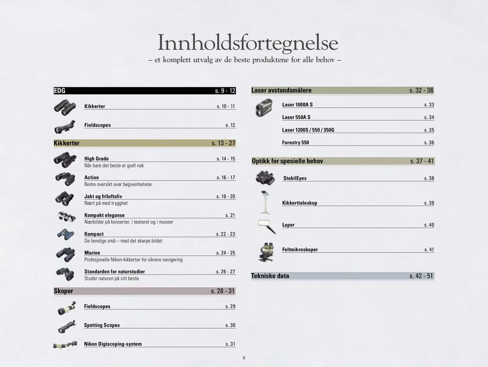 18-20 Nært på med trygghet Kompakt eleganse s. 21 Nærbilder på konserter, i teateret og i museer Kompact s. 22-23 De hendige små med det skarpe bildet Marine s.