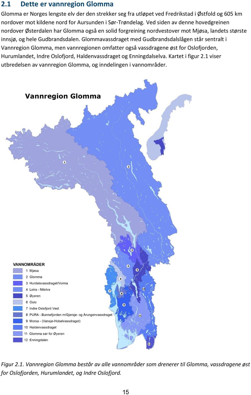 Glommavassdraget med Gudbrandsdalslågen står sentralt i Vannregion Glomma, men vannregionen omfatter også vassdragene øst for Oslofjorden, Hurumlandet, Indre Oslofjord, Haldenvassdraget og