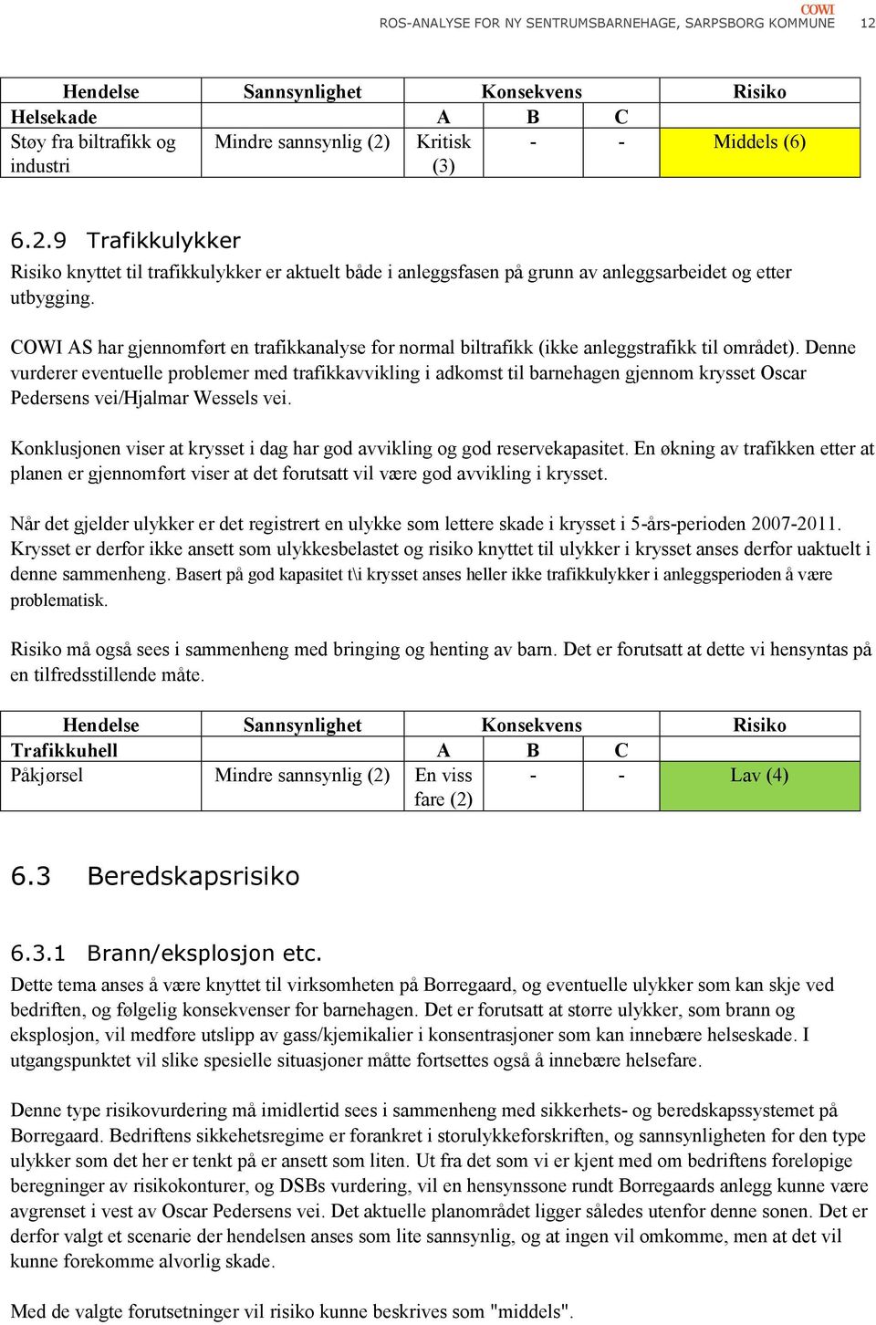 COWI AS har gjennomført en trafikkanalyse for normal biltrafikk (ikke anleggstrafikk til området).