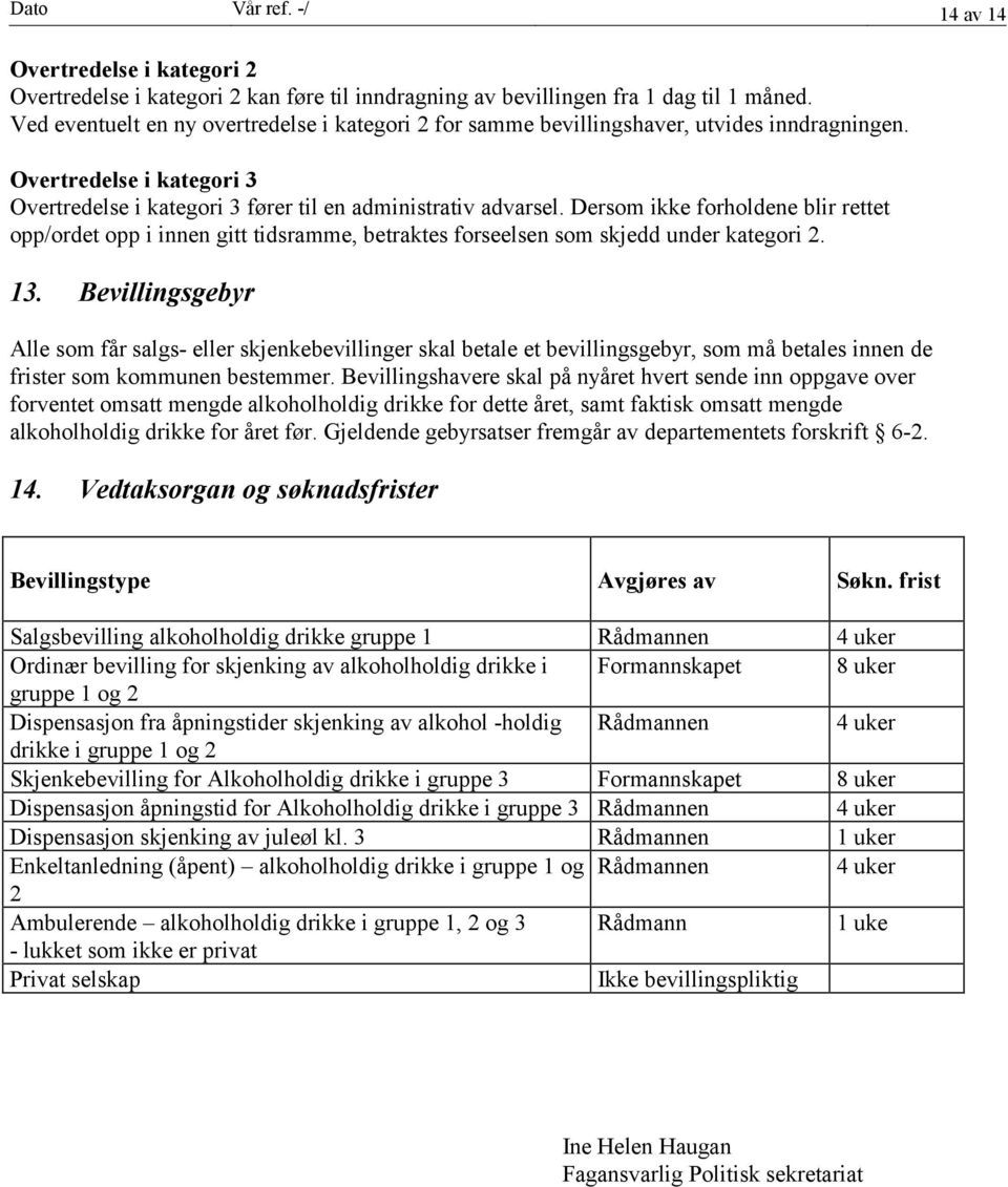 Dersom ikke forholdene blir rettet opp/ordet opp i innen gitt tidsramme, betraktes forseelsen som skjedd under kategori 2. 13.