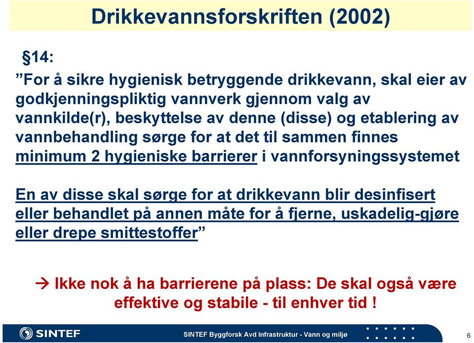 vannforsyningssystemet En av disse skal sørge for at drikkevann blir desinfisert eller behandlet på annen måte for å fjerne, uskadelig-gjøre eller