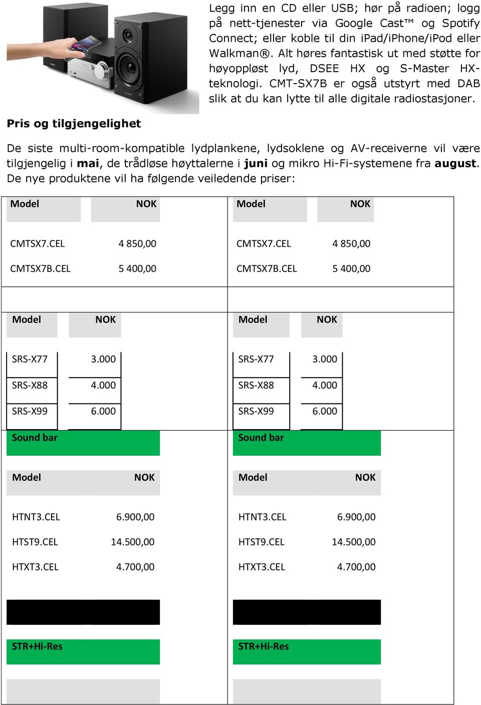 Pris og tilgjengelighet De siste multi-room-kompatible lydplankene, lydsoklene og AV-receiverne vil være tilgjengelig i mai, de trådløse høyttalerne i juni og mikro Hi-Fi-systemene fra august.