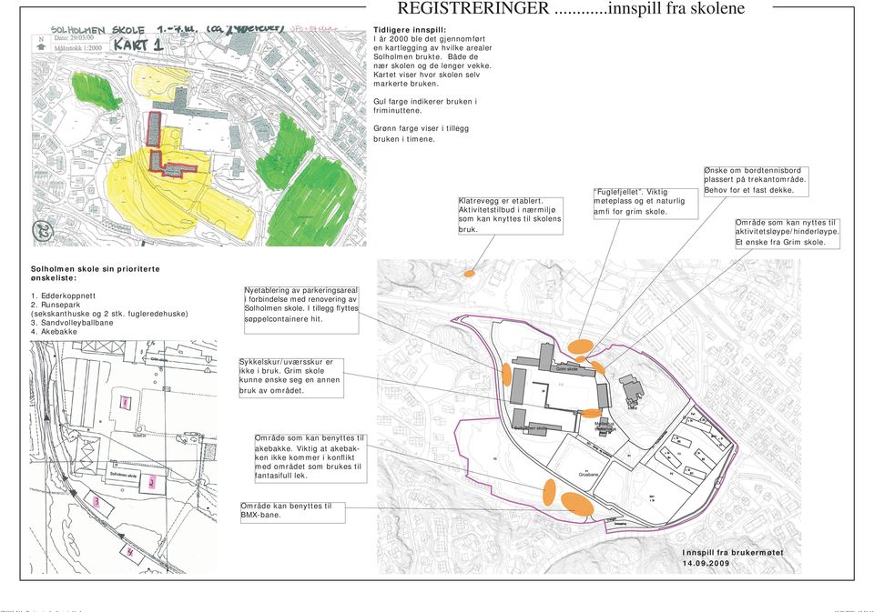 Aktivitetstilbud i nærmiljø som kan knyttes til skolens bruk. Fuglefjellet. Viktig møteplass og et naturlig amfi for grim skole. Ønske om bordtennisbord plassert på trekantområde.