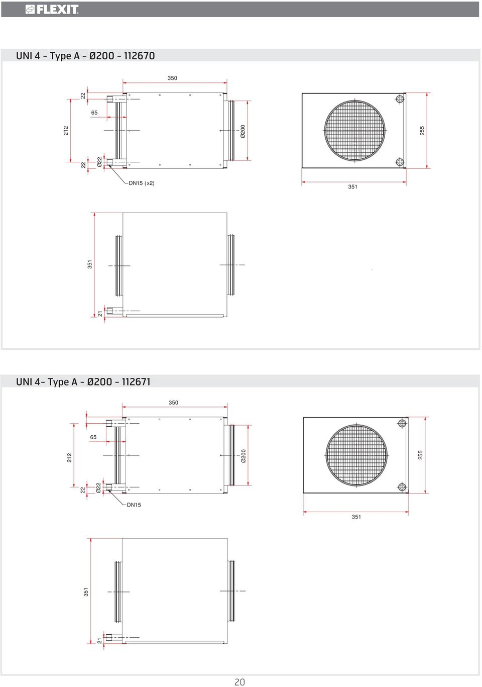 Ø200-112670 350 65 DN15 (x2) 351 UNI