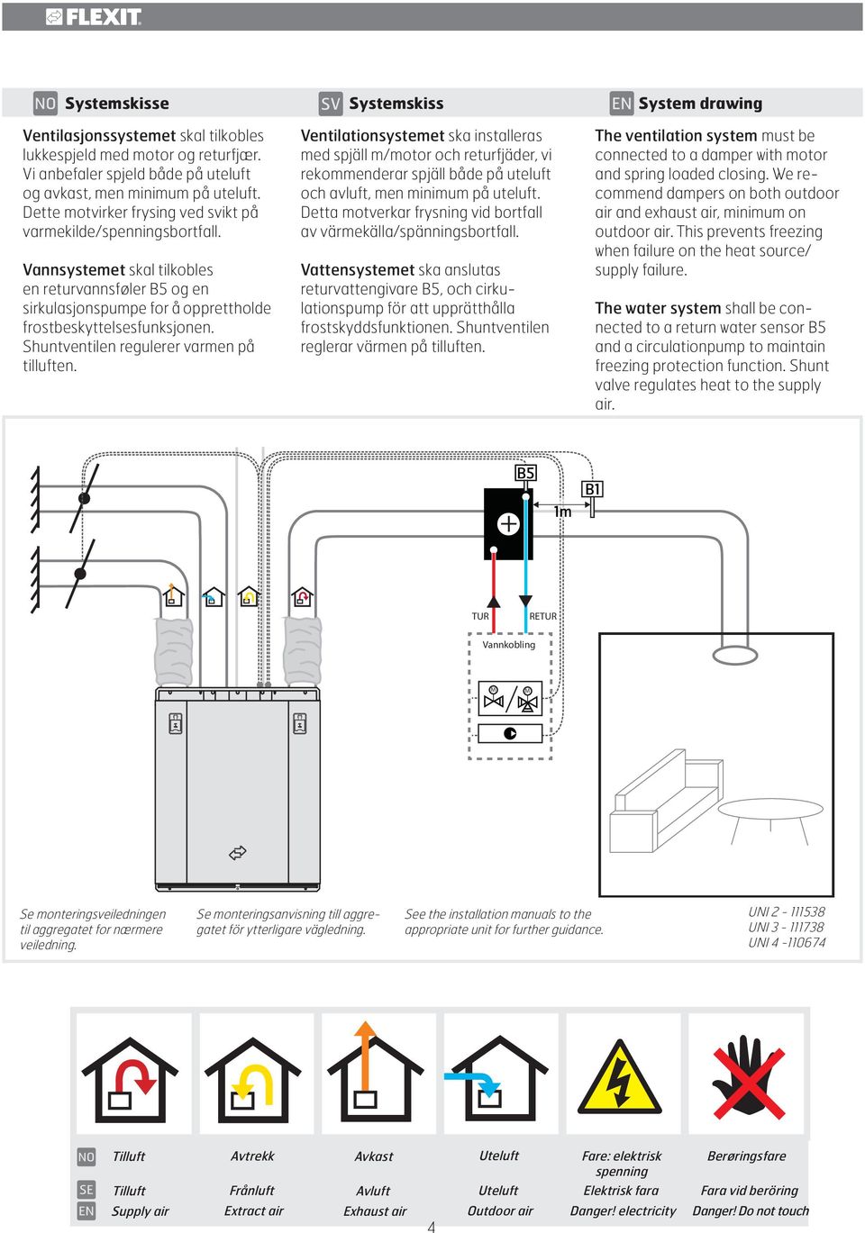 Shuntventilen regulerer varmen på tilluften. Ventilationsystemet ska installeras med spjäll m/motor och returfjäder, vi rekommenderar spjäll både på uteluft och avluft, men minimum på uteluft.