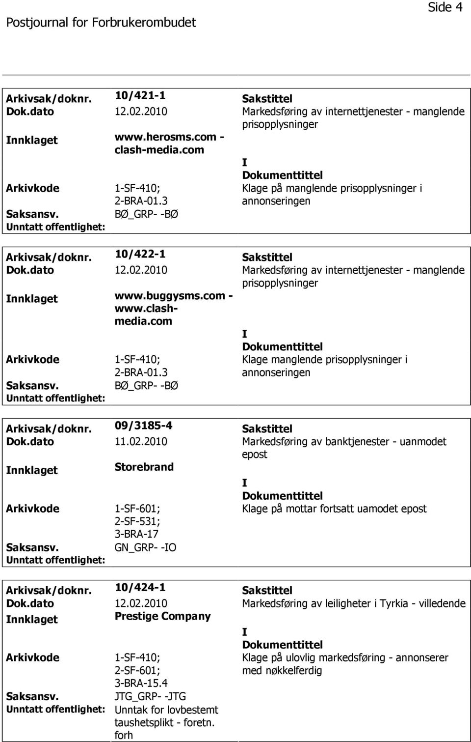 2010 Markedsføring av internettjenester - manglende prisopplysninger nnklaget www.buggysms.com - www.clashmedia.com 2-BRA-01.3 Klage manglende prisopplysninger i annonseringen Saksansv.