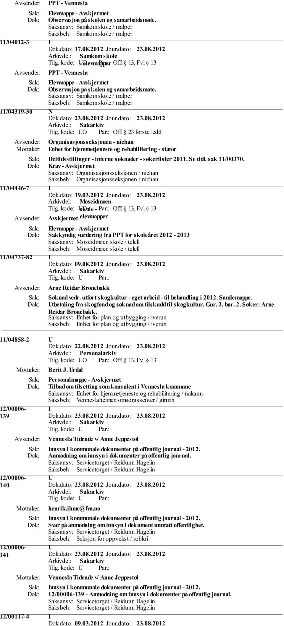 Saksansv: Samkom skole / malper Saksbeh: Samkom skole / malper 11/04319-30 N Organisasjonsseksjonen - nichan Enhet for hjemmetjeneste og rehabilitering - stator Deltidsstillinger - interne søknader -