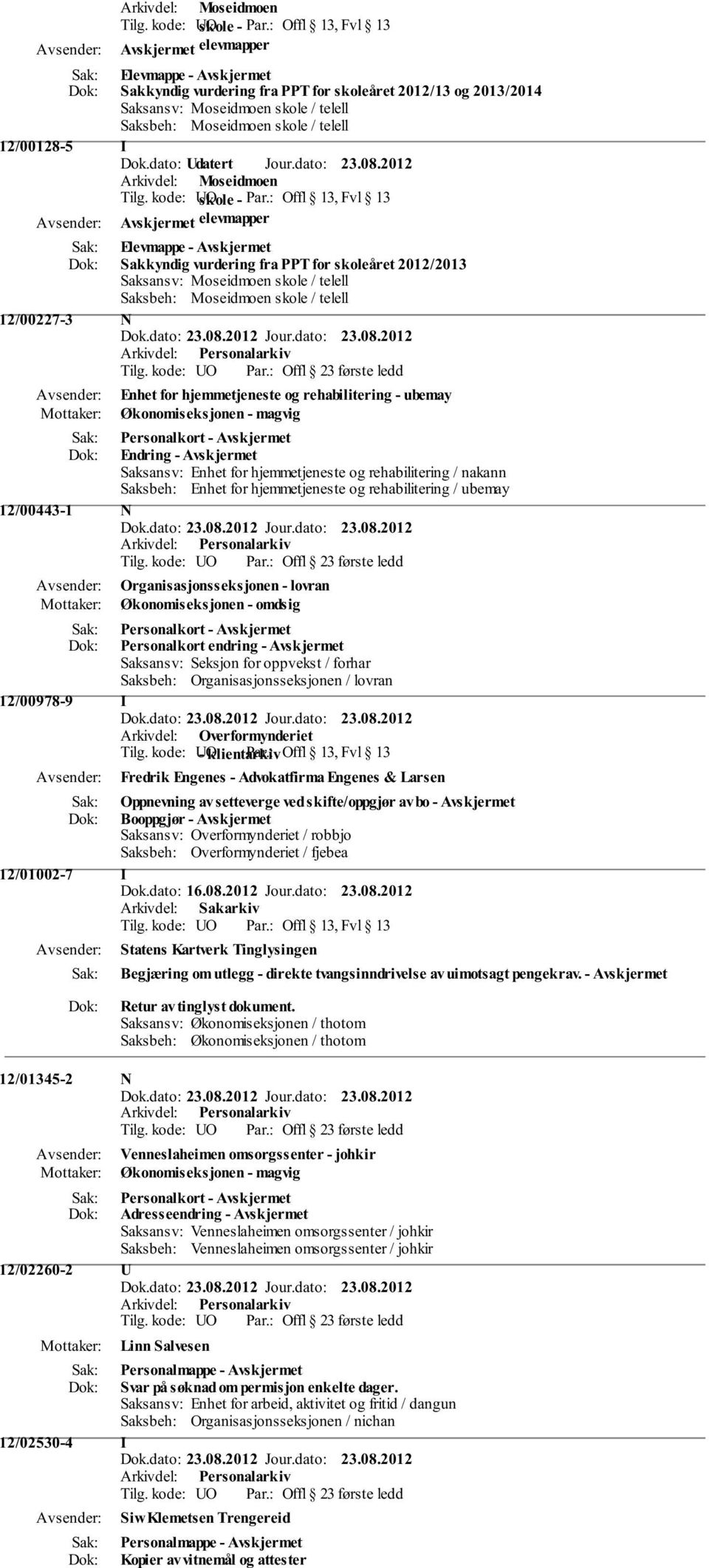 Personalkort - Endring - Saksansv: Enhet for hjemmetjeneste og rehabilitering / nakann Saksbeh: Enhet for hjemmetjeneste og rehabilitering / ubemay 12/00443-1 N Organisasjonsseksjonen - lovran