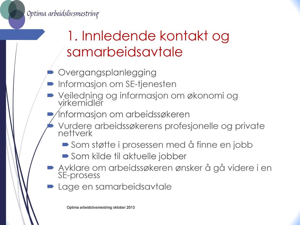 arbeidssøkerens profesjonelle og private nettverk Som støtte i prosessen med å finne en jobb Som