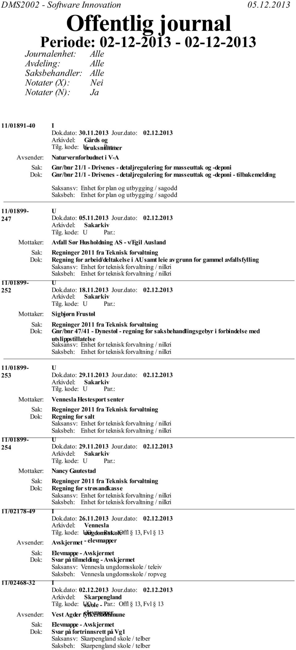 2013 Naturvernforbudnet i V-A Gnr/bnr 21/1 - Drivenes - detaljregulering for masseuttak og -deponi Gnr/bnr 21/1 - Drivenes - detaljregulering for masseuttak og -deponi - tilbakemelding Saksansv: