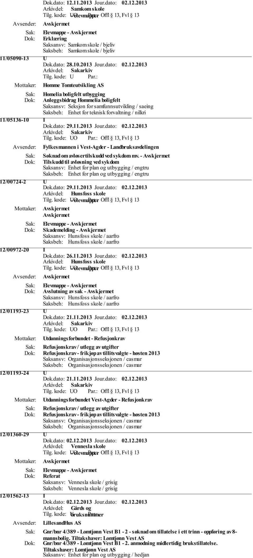 2013 Homme Tomteutvikling AS Homelia boligfelt utbygging Anleggsbidrag Hommelia boligfelt Saksansv: Seksjon for samfunnsutvikling / saeing 11/05136-10 I Fylkesmannen i Vest-Agder -