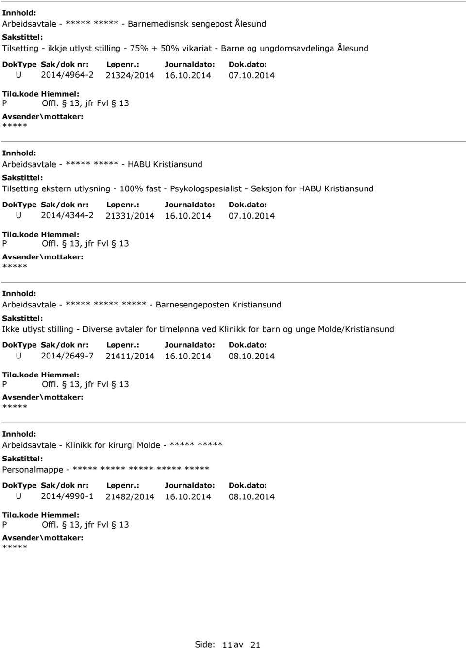 2014 Arbeidsavtale - - HAB Kristiansund Tilsetting ekstern utlysning - 100% fast - sykologspesialist - Seksjon for HAB Kristiansund 2014/4344-2 21331/2014