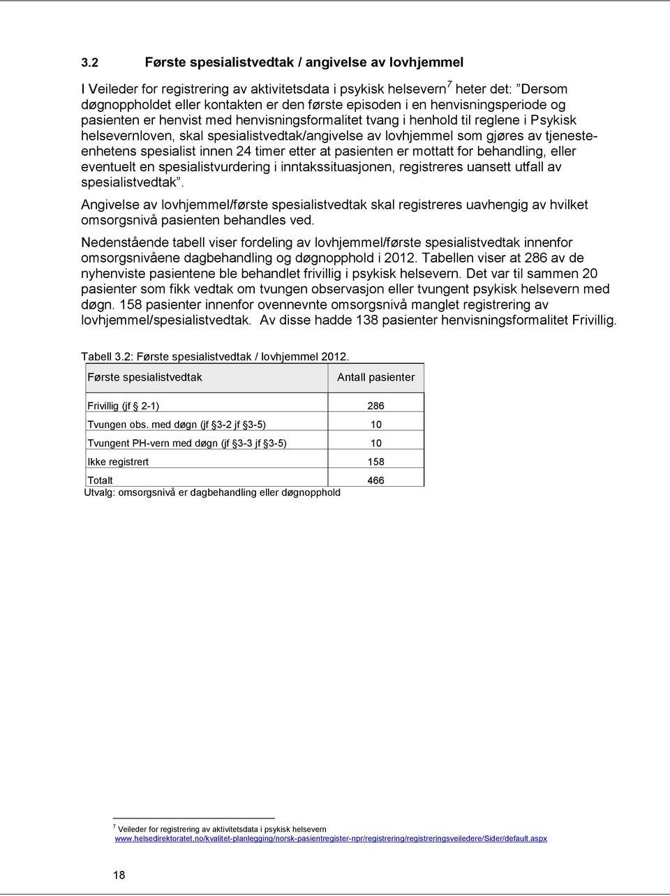 spesialist innen 24 timer etter at pasienten er mottatt for behandling, eller eventuelt en spesialistvurdering i inntakssituasjonen, registreres uansett utfall av spesialistvedtak.