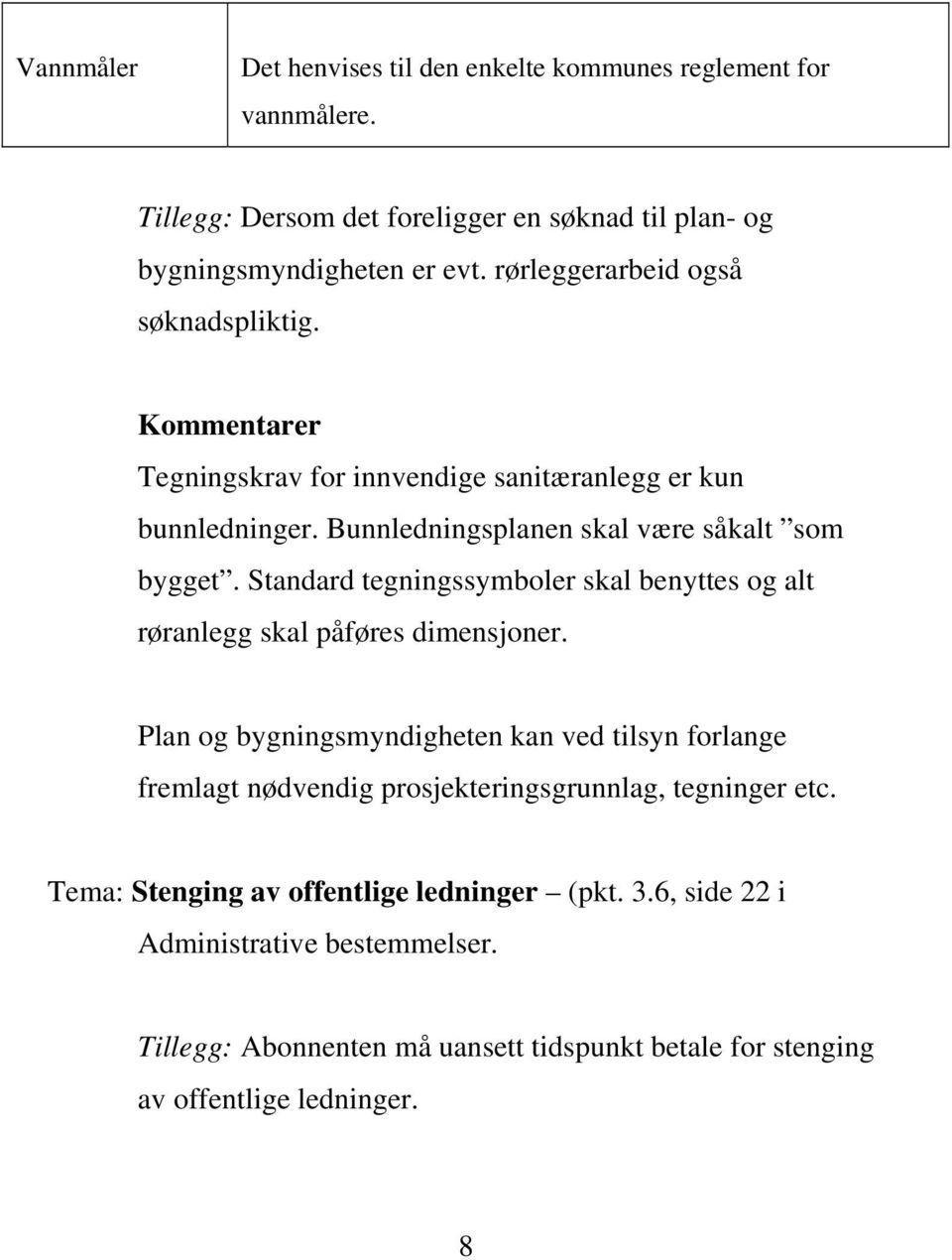 Standard tegningssymboler skal benyttes og alt røranlegg skal påføres dimensjoner.