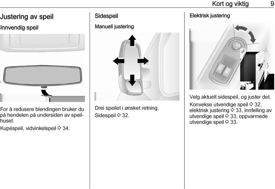 Drei speilet i ønsket retning. Sidespeil 3 32. Velg aktuelt sidespeil, og juster det.