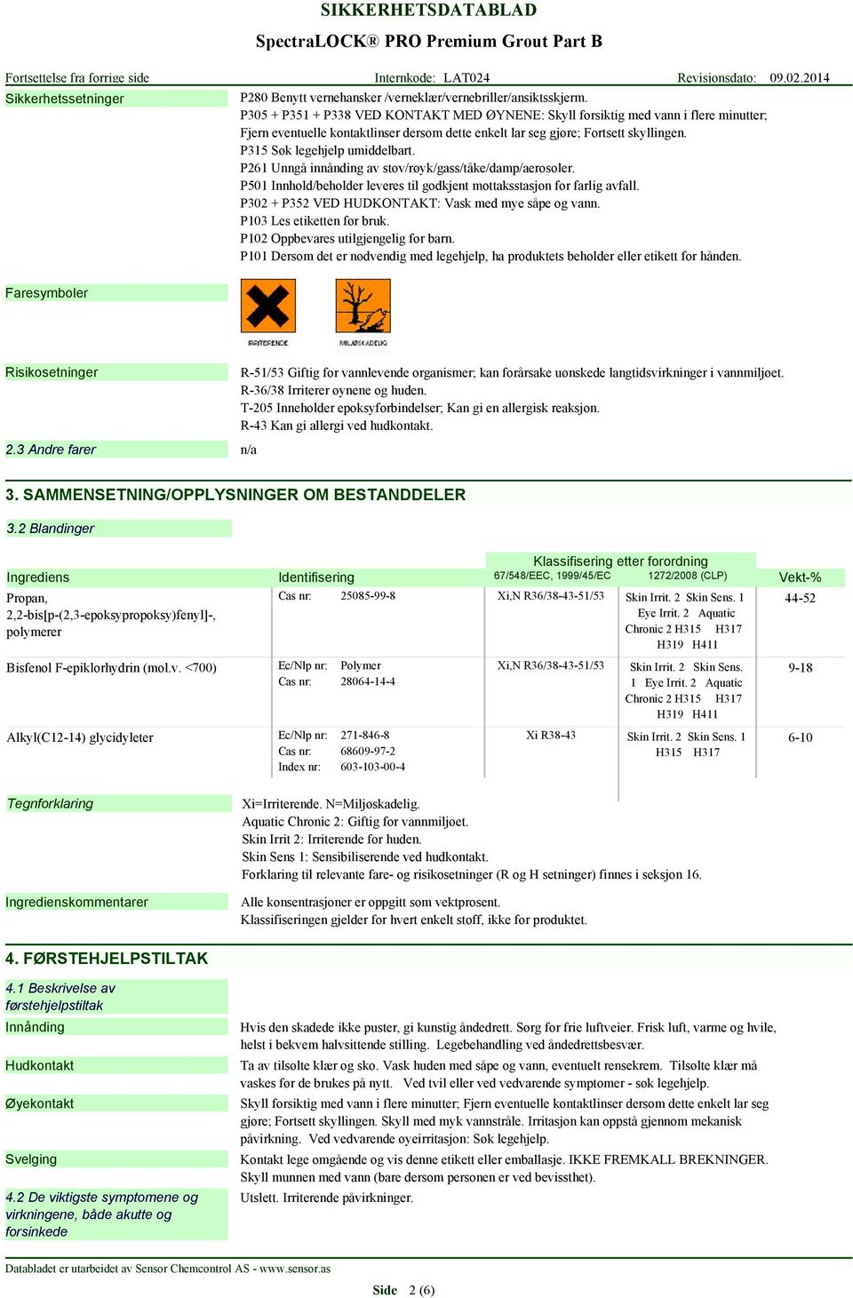 P315 Søk legehjelp umiddelbart. P261 Unngå innånding av støv/røyk/gass/tåke/damp/aerosoler. P501 Innhold/beholder leveres til godkjent mottaksstasjon for farlig avfall.