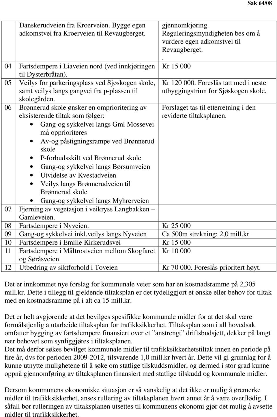 Foreslås tatt med i neste samt veilys langs gangvei fra p-plassen til utbyggingstrinn for Sjøskogen skole. skolegården.