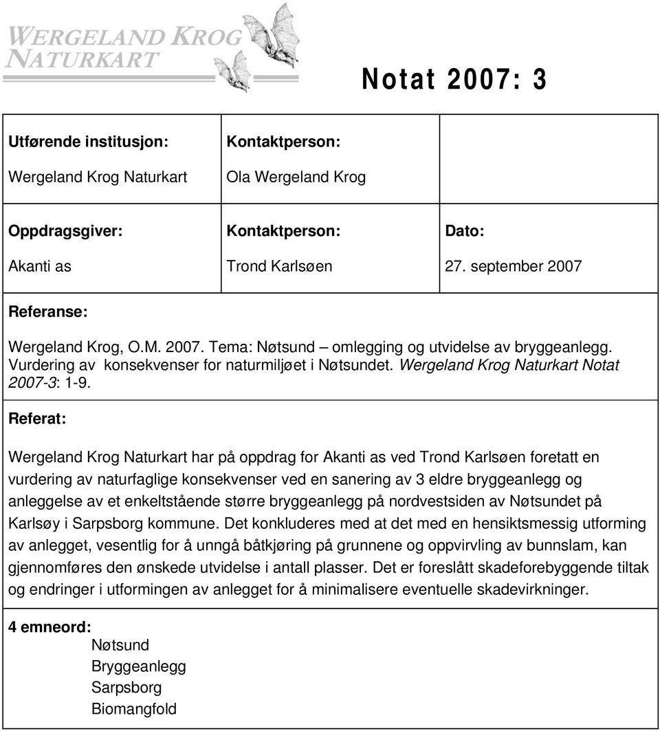 Wergeland Krog Naturkart Notat 2007-3: 1-9.