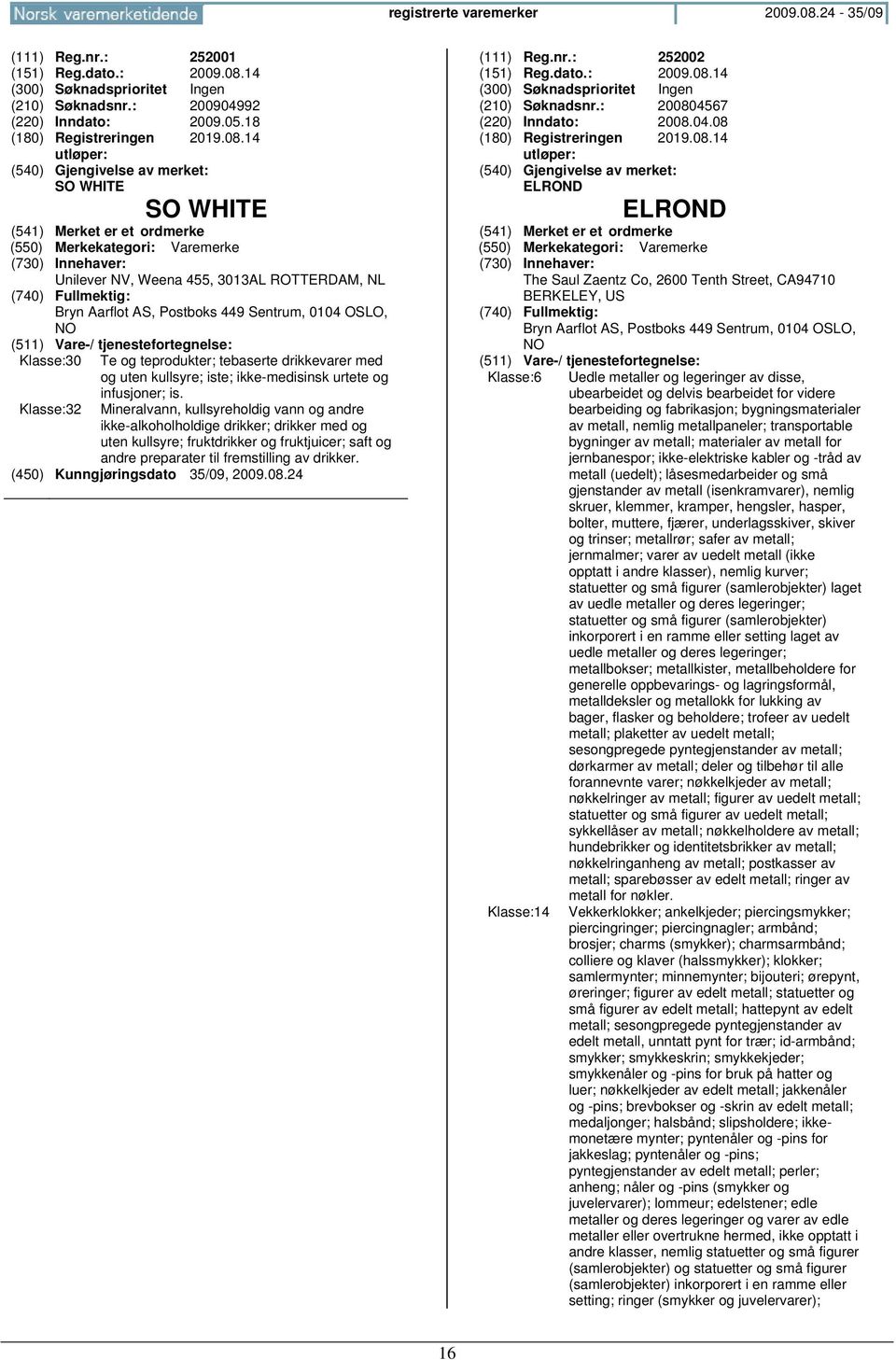 14 (210) Søknadsnr.: 200904992 (220) Inndato: 2009.05.18 (180) Registreringen 2019.08.