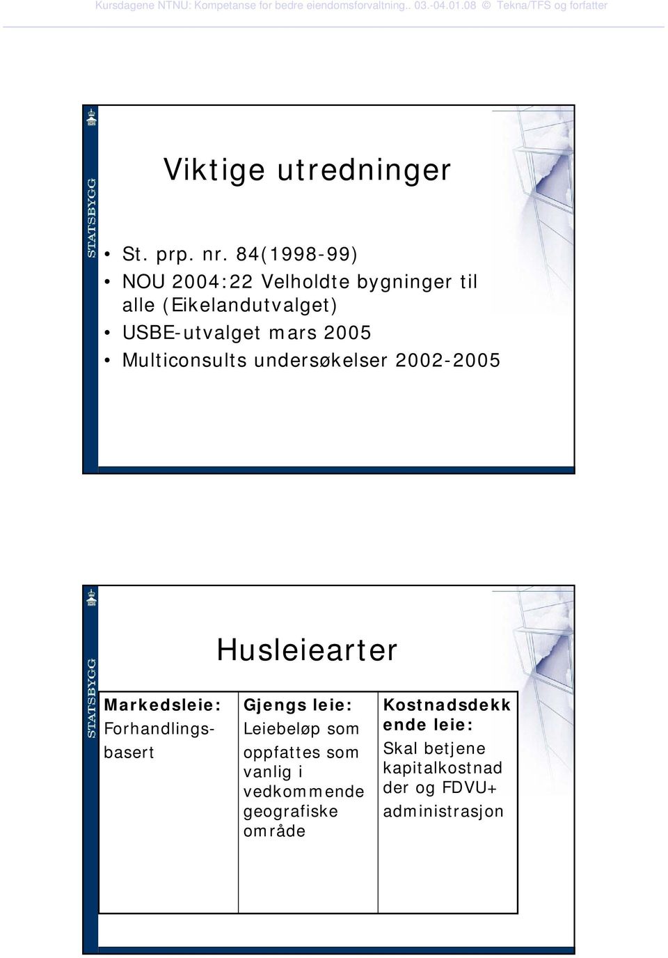 2005 Multiconsults undersøkelser 2002-2005 Husleiearter Markedsleie: Forhandlingsbasert