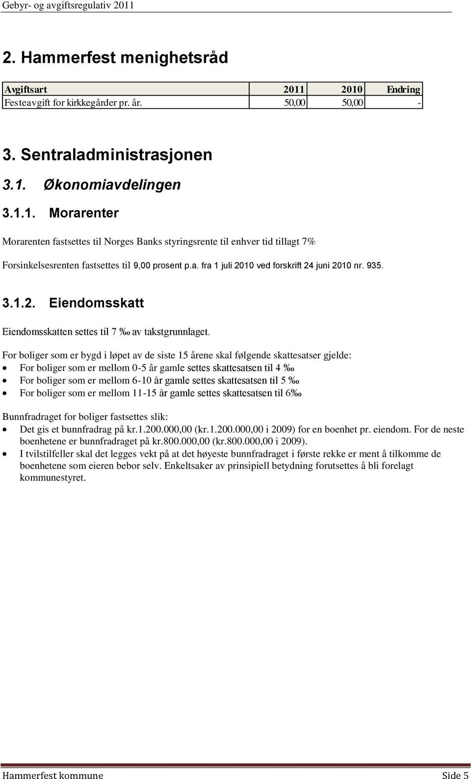 935. 3.1.2. Eiendomsskatt Eiendomsskatten settes til 7 av takstgrunnlaget.